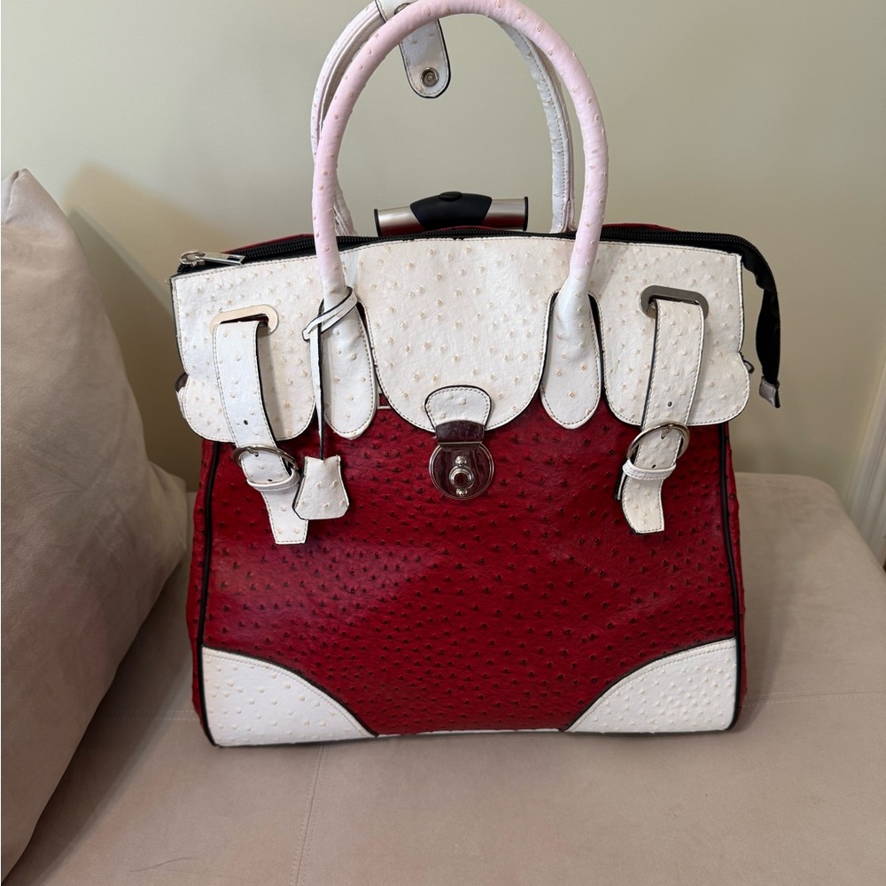 Source Unknown Red and White Travel Tote Bag